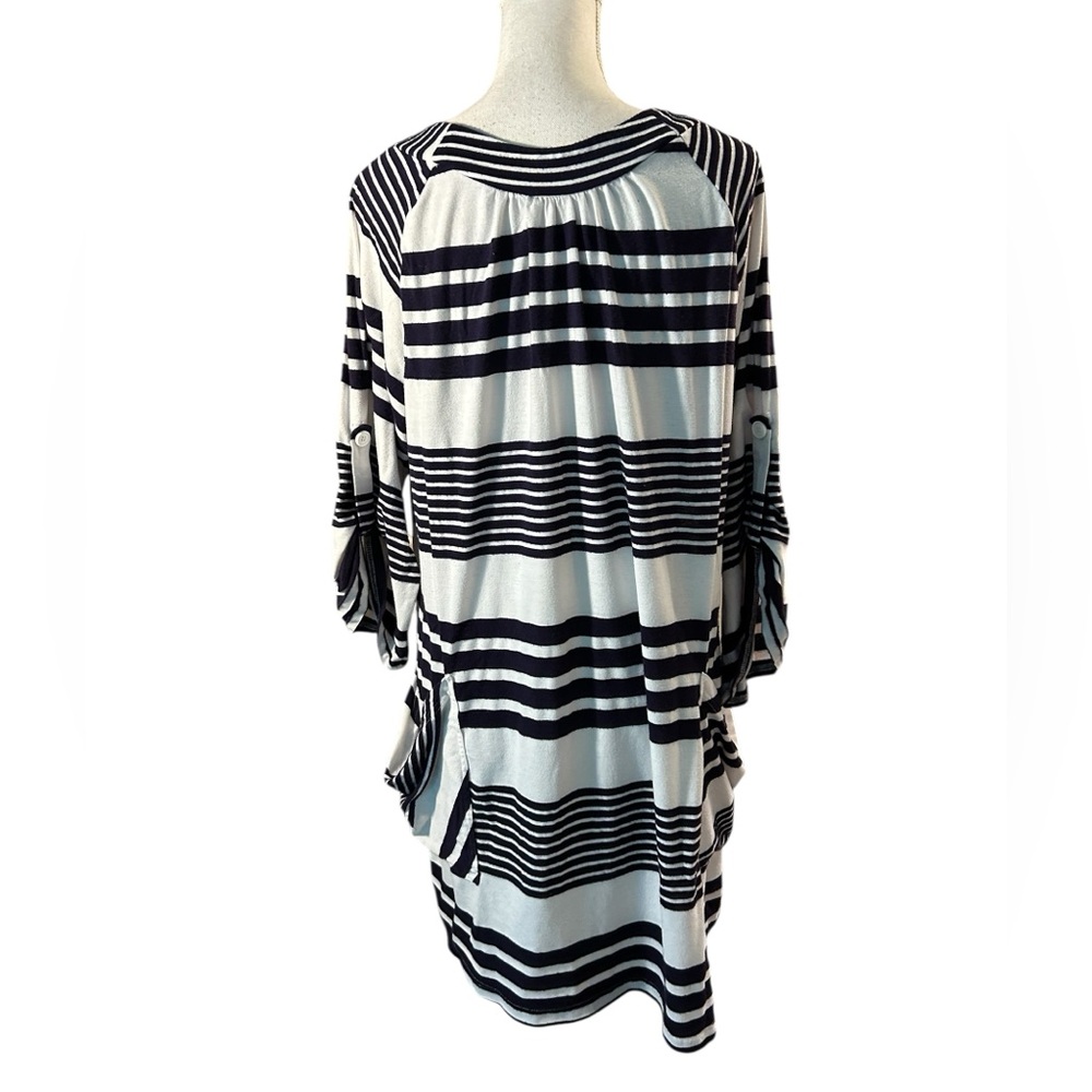 Saint Tropez West Terry Cloth Navy and White Striped Beach Cover Up - Picture 2 of 6
